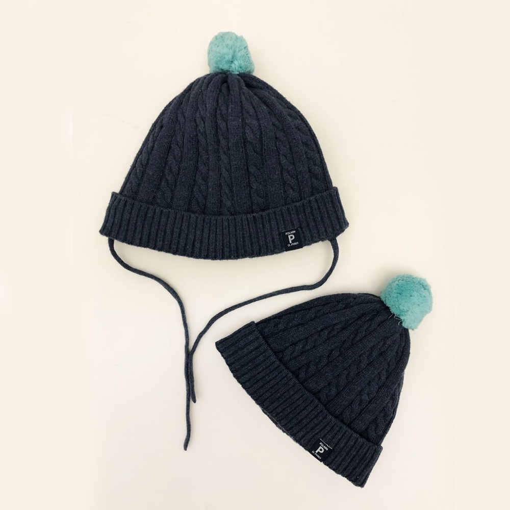 Polarn O. Pyret Sweden Baby Boy's Cable Knit Beanie Hats 2 Pieces